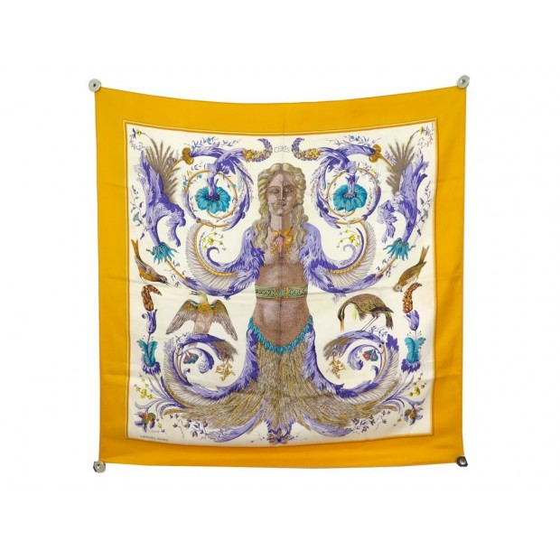 FOULARD HERMES CERES PAR FRANCOISE FACONNET EN SOIE JAUNE YELLOW SILK SCARF 385€