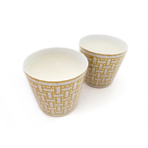 NEUF LOT DE 2 GOBELETS BOUGIE HERMES MOSAIQUE AU 24 PORCELAINE BOITE CANDLE 260€