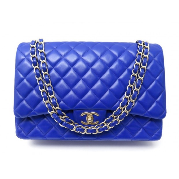 NEUF SAC A MAIN CHANEL TIMELESS MAXI JUMBO CUIR MATELASSE BLEU HAND BAG 7100€