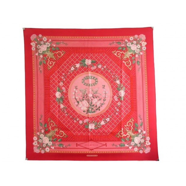 FOULARD HERMES JEUX DE PAILLE DE LA PERRIERE CARRE 90 SOIE ROUGE SILK SCARF 385€