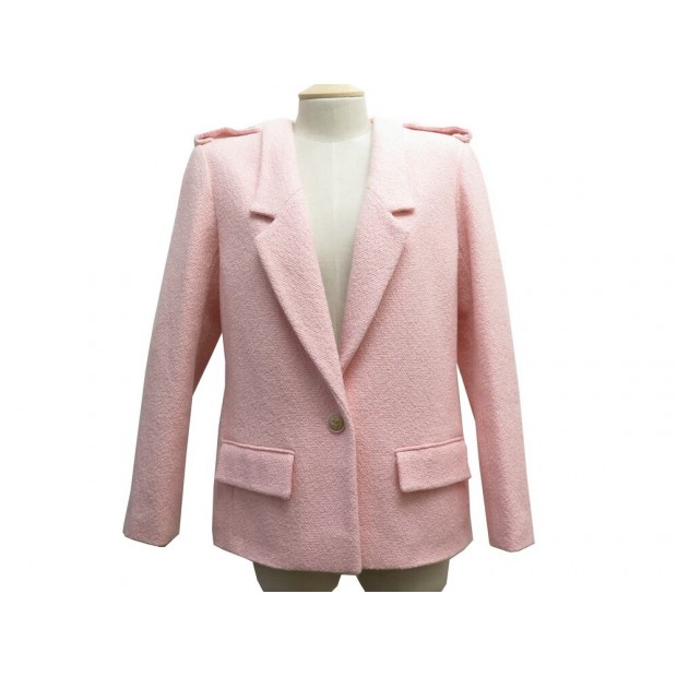 NEUF VESTE CHANEL P53079 42 L BOUTONS LOGO CC EN TWEED ROSE NEW JACKET 4200€