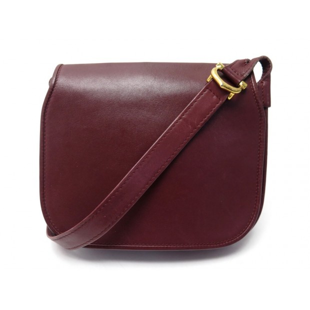 VINTAGE SAC A MAIN MUST DE CARTIER BESACE BANDOULIERE CUIR BORDEAUX BAG 1100€