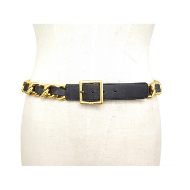 VINTAGE CEINTURE CHANEL T80 de 1995 CHAINE DOREE & CUIR NOIR CHAIN BELT 1290€