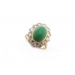 BAGUE T 51 EN OR JAUNE 18K SERTIE 12 DIAMANTS & PIERRE VERTE CHRYSOPRASE RING