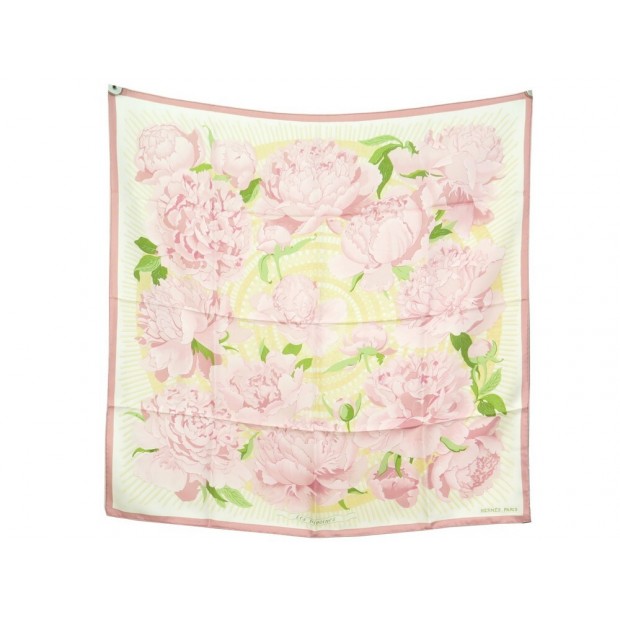 NEUF FOULARD HERMES LES PIVOINES VAUZELLES CARRE 90 EN SOIE ROSE SILK SCARF 385€