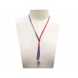 NEUF COLLIER HERMES PENDENTIF 50 CM CORDON EN SOIE VIOLET + BOITE SILK NECKLACE