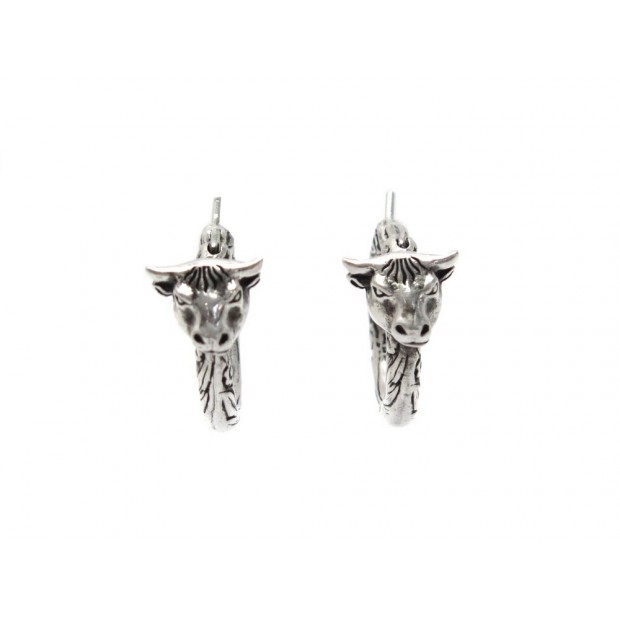 BOUCLES D'OREILLES GUCCI ANGER FOREST BULL HEAD EN ARGENT SILVER EARRINGS 485€