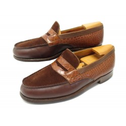 CHAUSSURES JM WESTON 180 5.5D 39.5 MOCASSINS CUIR CROCODILE ET DAIM MARRON 1980€