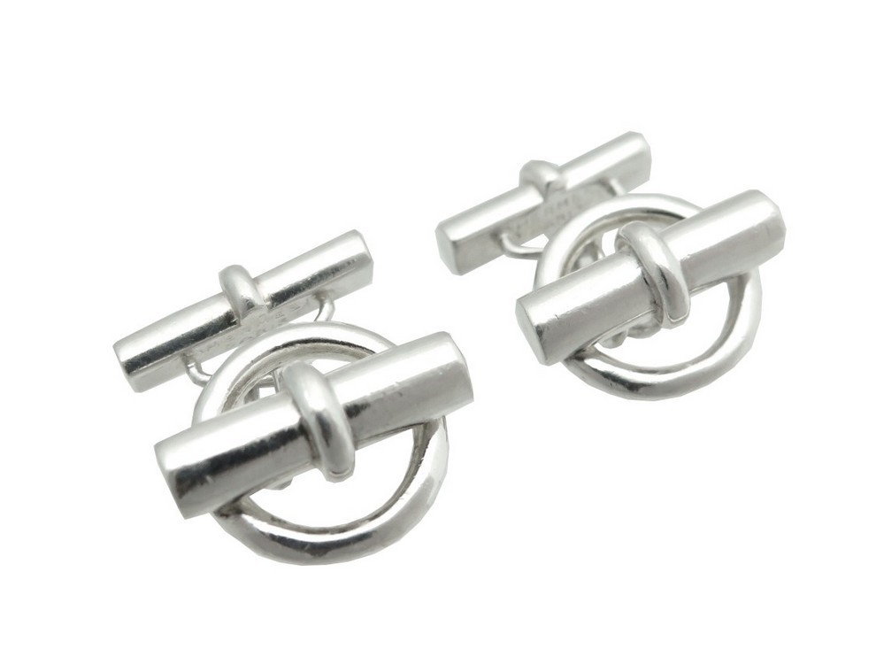 Boutons De Manchette HERMÈS Vintage Torsadés Argent - Occasion Très Bon état, Origine France