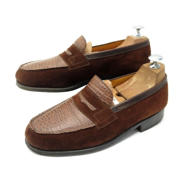 CHAUSSURES JM WESTON 180 5E 39 L 39.5 MOCASSINS EN CUIR DE REQUIN & DAIM LOAFERS