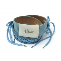 CEINTURE CHRISTIAN DIOR LACETS CORSAGE CORSET 90 TOILE DENIM BLEU CUIR BELT 630€