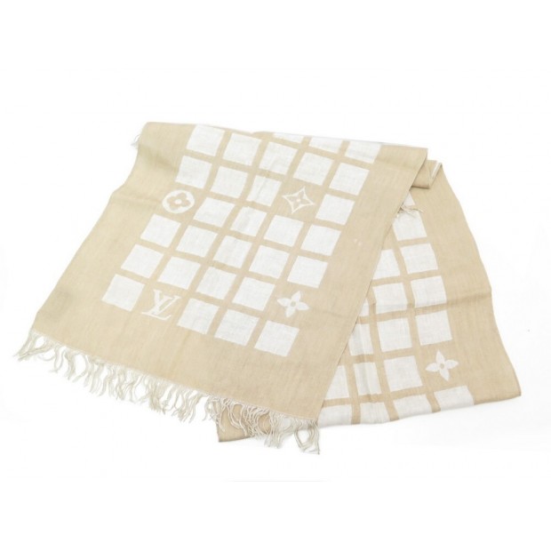 ECHARPE LOUIS VUITTON MONOGRAM EN LIN CACHEMIRE & SOIE BEIGE ETOLE LINEN SCARF