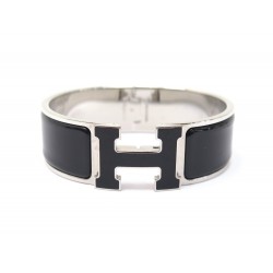 BRACELET HERMES CLIC CLAC H T19 EN EMAIL NOIR & PALLADIE BLACK ENAMEL JEWEL 615€