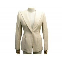 VESTE CHANEL P17707 M 38 EN COTON BEIGE BOUTTONS PERLES COTTON JACKET VEST 4200€