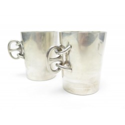 LOT DE 2 GOBELETS HERMES TIMBALES CHAINE D'ANCRE ARGENTE EN ETAIN TASSE MUG CUPS