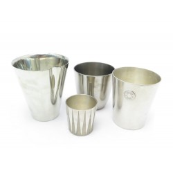 LOT DE 4 TIMBALES HERMES GOBELETS CLOUS DE SELLE EN ETAIN ARGENTE TIN CUPS SET