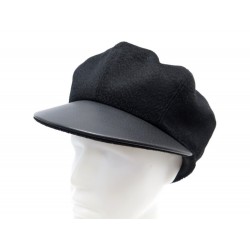 NEUF CASQUETTE HERMES 59 EN CACHEMIRE & CUIR NOIR CHAPEAU NEW CASHMERE CAP 510€