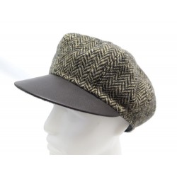 NEUD CASQUETTE HERMES MOTIFS CHEVRONS 59 CACHEMIRE & CUIR MARRON NEW CAP 510€