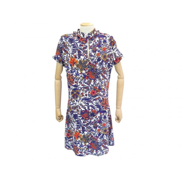 NEUF ROBE LOUIS VUITTON FRILLED DRESS 1A2KFZ M 40 EN SOIE MILTICOLORE SILK 1200€