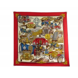 FOULARD HERMES AUTOMOBILE JOACHIM METZ CARRE 90 EN SOIE ROUGE SILK SCARF 385€