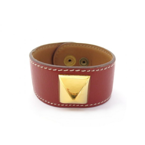 BRACELET HERMES MEDOR COLLIER DE CHIEN 15 CM EN CUIR MARRON LEATHER BANGLE 650€