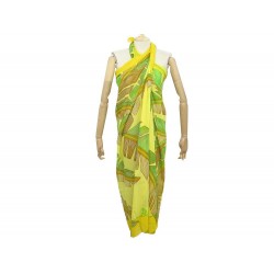 PAREO HERMES FEUILLES EN COTON JAUNE FOULARD CHALE + BOITE COTTON SCARF 420€