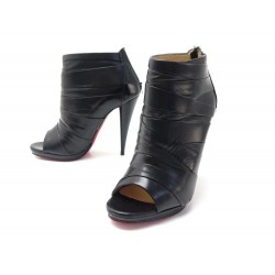 CHAUSSURES CHRISTIAN LOUBOUTIN BOTTINES OPEN TOE 38 CUIR NOIR BOOTS SHOES 845€