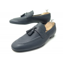 NEUF CHAUSSURES LOUIS VUITON MOCASSINS ACADEMY 7 41 CUIR GRAINE BLEU SHOES 740€