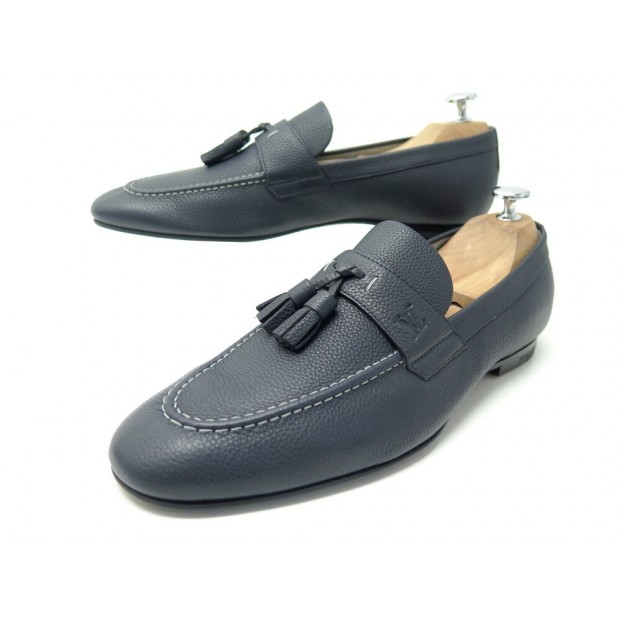 NEUF CHAUSSURES LOUIS VUITON MOCASSINS ACADEMY 7 41 CUIR GRAINE BLEU SHOES 740€