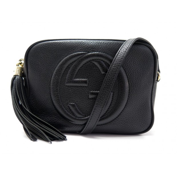 SAC A MAIN GUCCI DISCO BAG SOHO 308364 BANDOULIERE CUIR GRAINE NOIR PURSE 890€