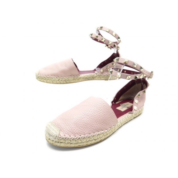 CHAUSSURES VALENTINO SANDALES ESPADRILLES ROCKSTUD 37 EN CUIR ROSE SHOES 680€