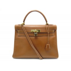 SAC A MAIN HERMES KELLY 32 RETOURNE CUIR GOLD BANDOULIERE LEATHER HAND BAG 7500€