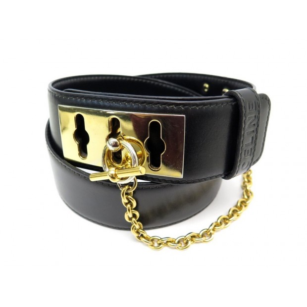 CEINTURE CELINE COLLIER DE CHIEN TAILLE 70 EN CUIR NOIR BLACK LEATHER BELT 590€