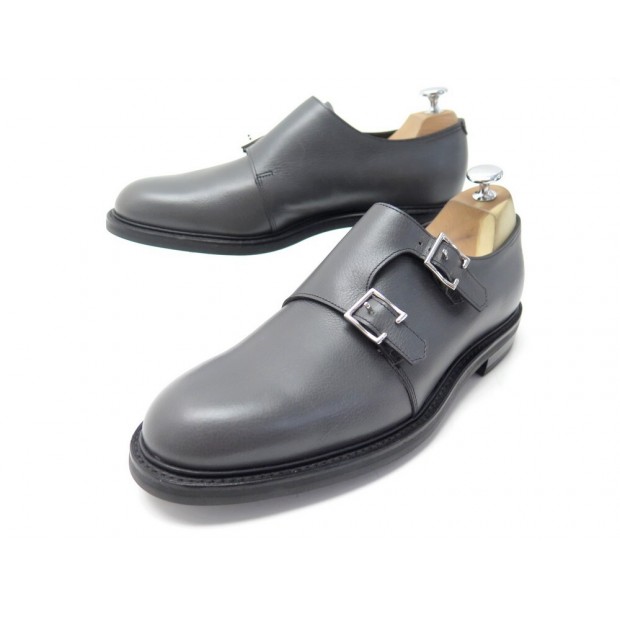 NEUF CHAUSSURES JOHN LOBB MOCASSINS BI BOUCLE MORVAL 7.5E 41.5 CUIR SHOES 1400€