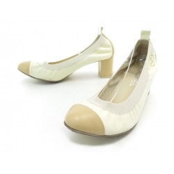 CHAUSSURES CHANEL ESCARPINS G26643 38 EN CUIR BEIGE LEATHER PUMP SHOES 780€