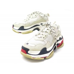 CHAUSSURES BALENCIAGA BASKETS TRIPLE S 36 TOILE & CUIR BLANC BOITE SNEAKERS 750€