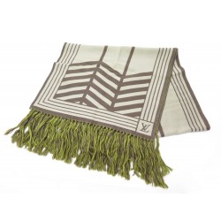 NEUF ECHARPE LOUIS VUITTON KARAKORAM EN LAINE ET SOIE BEIGE WOOL SILK SCARF 385€