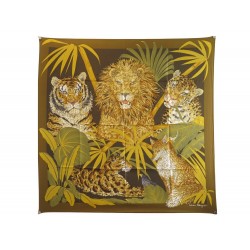 NEUF FOULARD SALVATORE FERRAGAMO FELINS LIONS TIGRES CARRE 90 EN SOIE SCARF 340€