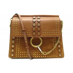 NEUF SAC A MAIN CHLOE FAYE STUDS BANDOULIERE EN CUIR ET DAIM CAMEL HANDBAG 2050€