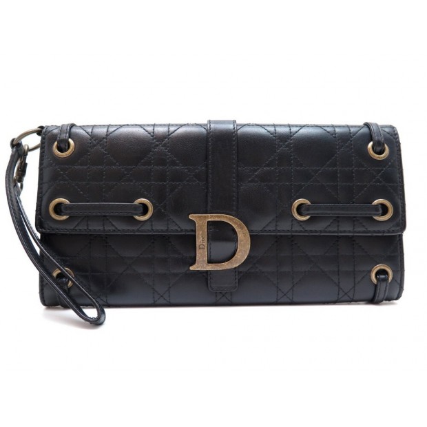 SAC A MAIN CHRISTIAN DIOR POCHETTE LADY CUIR CANNAGE NOIR HAND BAG POUCH 990€