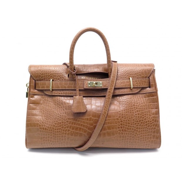 NEUF SAC A MAIN MAC DOUGLAS PYLA ROMY CUIR FACON CROCODILE MARRON HAND BAG 490€