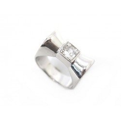 BAGUE NOEUD T54 EN OR BLANC 18K 7.7GR DIAMANT SOLITAIRE 0.35 CT DIAMOND RING