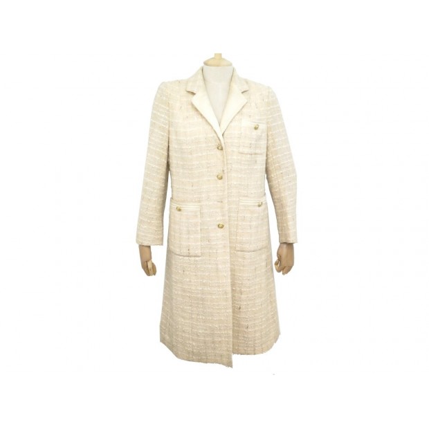 MANTEAU CHANEL BOUTONS TETE DE LION M 38 EN TWEED BEIGE VESTE JACKET COAT 6000€