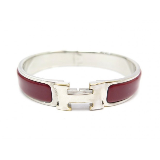 BRACELET HERMES CLIC H 16 CM EN EMAIL ROUGE FINITION PALLADIE ARGENTE 555€