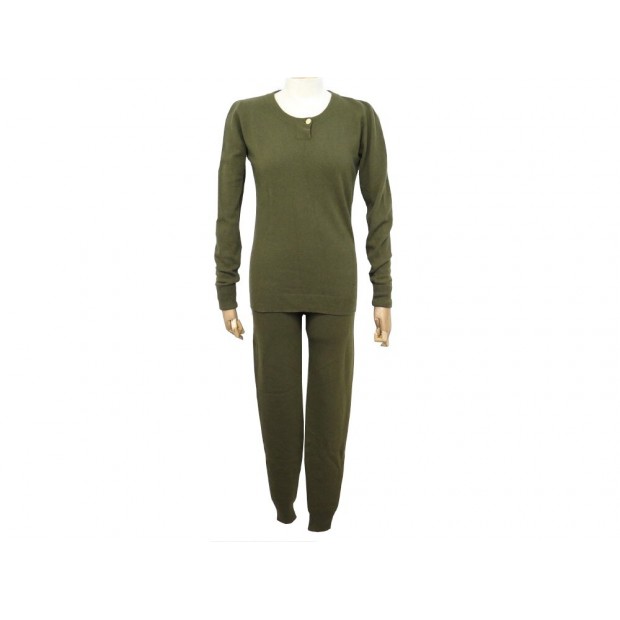 ENSEMBLE PULL ET PANTALON CHANEL M 38 EN CACHEMIRE KAKI CASHMERE TROUSERS