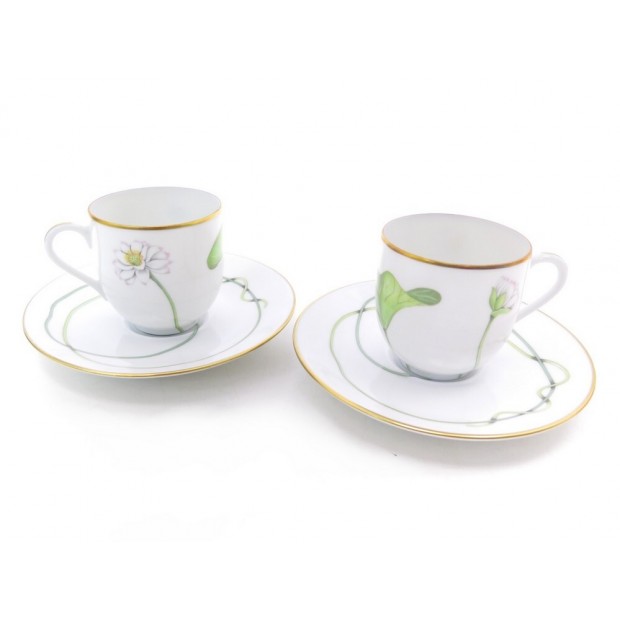 NEUF LOT DE 2 TASSES A CAFE ET SOUCOUPES HERMES NIL PORCELAINE + BOITE CUPS 245€