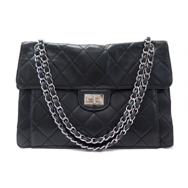 SAC A MAIN CHANEL MADEMOISELLE 2.55 EN CUIR MATELASSE NOIR BANDOULIERE BAG 6600€