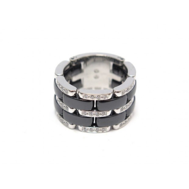 BAGUE CHANEL ULTRA GM J2639 T57 OR BLANC CERAMIQUE NOIRE ET DIAMANTS RING 6600€