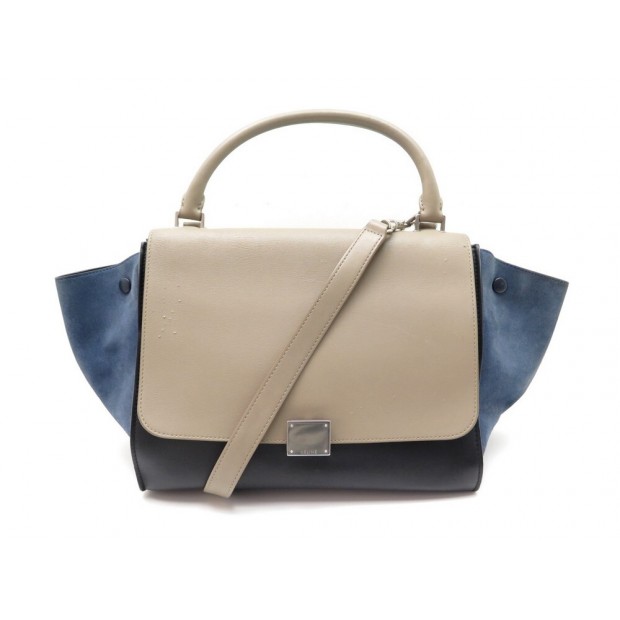 SAC A MAIN CELINE TRAPEZE MM TRICOLORE EN CUIR & DAIM NOIR HAND BAG PURSE 2500€