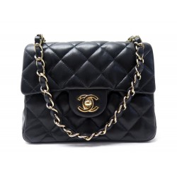 SAC A MAIN CHANEL TIMELESS MINI SQUARE EN CUIR MATELASSE NOIR BANDOULIERE BAG